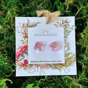 Pink Mushroom Stainless Steel Stud Earrings
